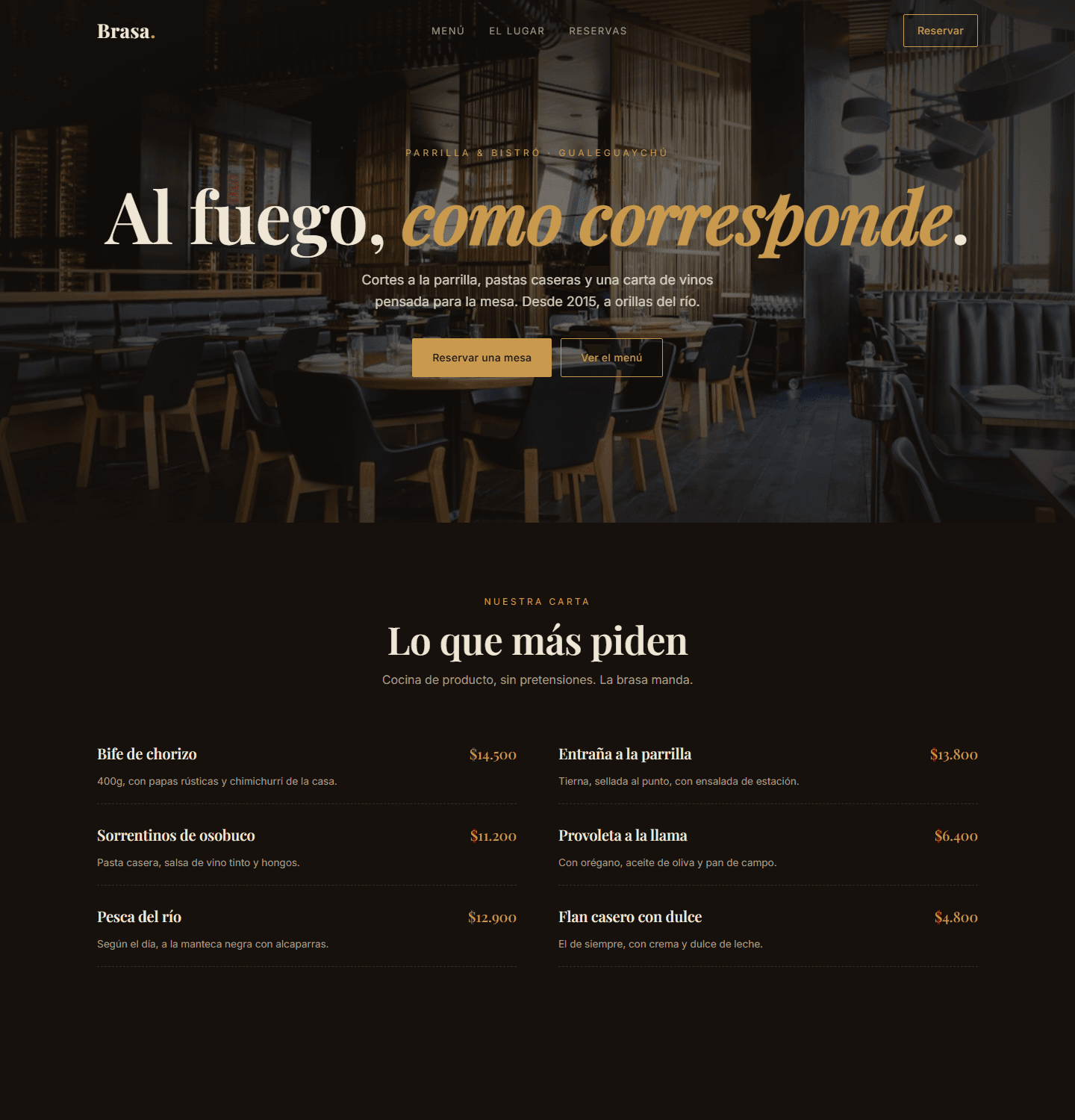 Web con menú digital y pedidos